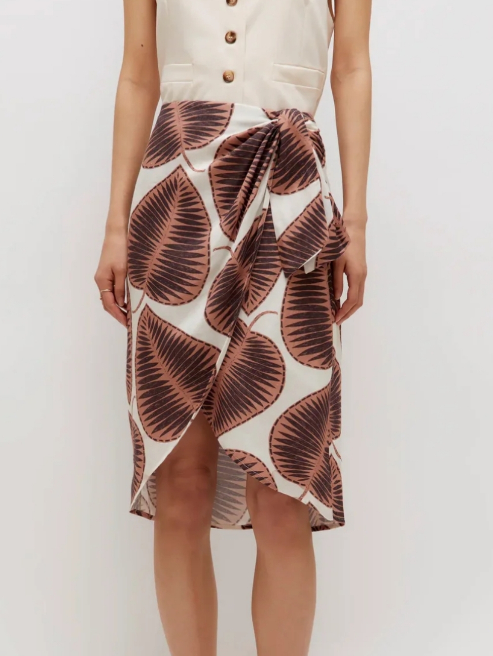 Wild Pony Skirt Size S Brown Cream Leaf Midi Zipper At Back High Low Wrap Boho